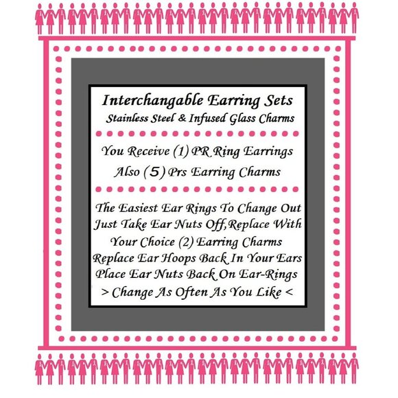 5/$20 Breast Cancer Awareness Interchangeable Charm Earrings-5 Pairs in Set - Picture 7 of 7